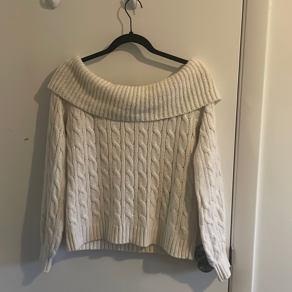 American Eagle Off-white Off-shoulder knit sweater